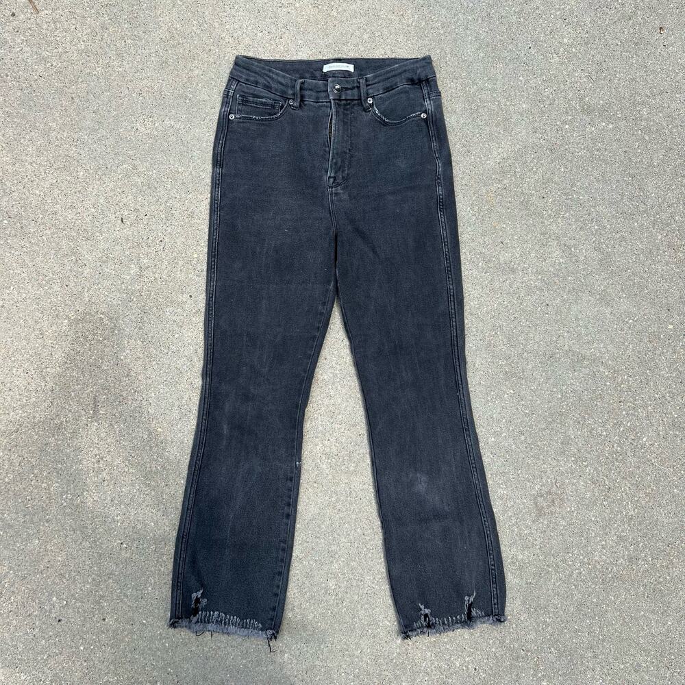 Good American Good Curved Jeans Black Charcoal Fray Shark Bite Hem 6/28